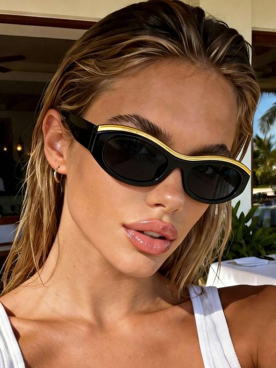 新款时尚个性小框猫眼眼镜，百搭日常复古街头风高端男女通用时尚眼镜，简约设计 - 彩色 - 查看 1