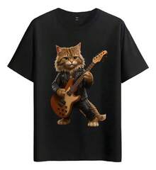 Tshirt Muscle Freaks Gato Guitarrista Estilo Rockero Gato - Negro - Ver 1