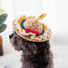 1pc Pet Straw Hat, Dog Hat For Spring & Summer, Handwoven Sunflower Design Sun Hat For Corgi, Poodle, Bulldog, Suitable For All Seasons, Pet Birthday Photo Prop - Multicolor - View 10