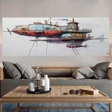 Pintura abstracta 2D plana de un airesta de vapor punk 2D plana, ideal para varios espacios como el baño, la sala de estar, el dormitorio, la cocina y el comedor. Perfecta para la decoración moderna del hogar - Enmarcado - Ver 4