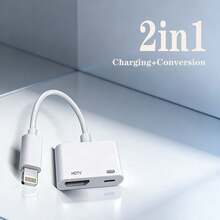 1 pieza Conector de sincronización de audio y video, adaptador convertidor de pantalla de alta definición para computadora, TV y monitor, compatible con plug and play para iPhone 14 Pro Max/14 Pro/14 Plus/14/13/12/11, compatible con, serie, convertidor portátil - Blanco - Ver 1