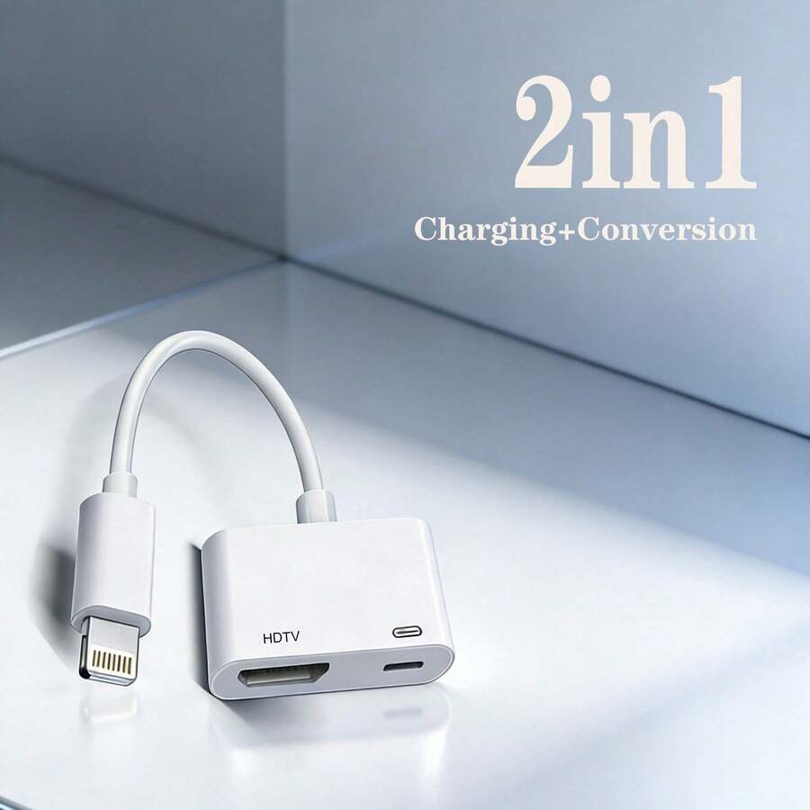 1 pieza Conector de sincronización de audio y video, adaptador convertidor de pantalla de alta definición para computadora, TV y monitor, compatible con plug and play para iPhone 14 Pro Max/14 Pro/14 Plus/14/13/12/11, compatible con, serie, convertidor portátil - Blanco - Ver 1