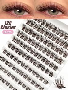 10 Rows 120 Clusters D Curl Brown Eyelash Extensions Mixed Sizes, Fluffy & Lively False Eyelashes, Natural Single Lash Extensions DIY Home Use, Suitable For Daily Makeup, Can Be Paired With Nude Makeup, No-Makeup Look Or Fresh Makeup - D - View 1