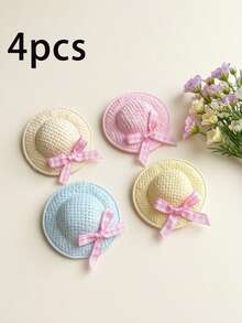2/4 piezas Clips para el cabello con forma de sombrero de paja con lazo y corazón, adecuados para niñas para uso diario, fiestas y playa - Multicolor - Ver 11