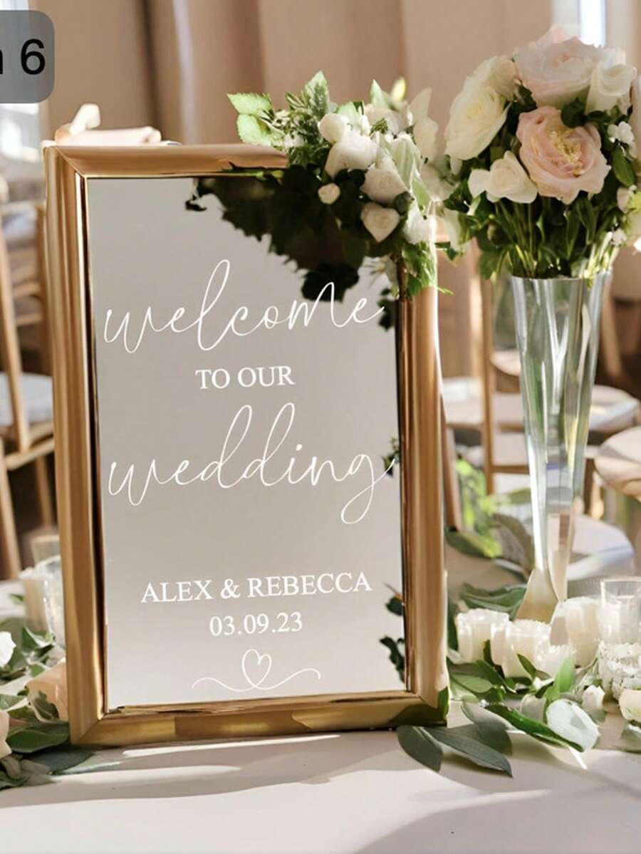 Bienvenidos a nuestra boda - Calcomanía de vinilo personalizada para espejo, decoración personalizada para ventana de entrada de boda, decoración de boda DIY única, letrero de cumpleaños - Multicolor - Ver 1