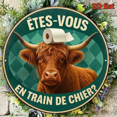 1pc 8*8 Inch Round Vintage French Sign "Are You Ready To Poop?", Funny Cow Themed Decorative Plaque, Suitable For Bar, Restaurant, Kitchen, Bathroom, Farmhouse, Living Room, Bedroom Decor (Random Hole Position)
