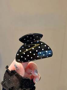 2pcs/1pc Women White & Black Polka Dot Plastic Hair Clips, Fashion Versatile, Elegant Minimalist Solid Color Design, Sweet & Cute, Suitable For Casual, Outdoor, Beach, Party, Women Accessories, Gift - A - View 1