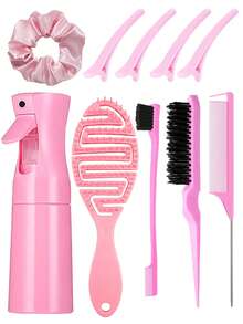 10pcs Hollow Massage Hair Comb Set, Including 1pc 200ml High-Pressure Continuous Spray Bottle, 3pcs Styling Hair Brushes For Volumizing, Eyebrow Brush And Hairline Dual-Purpose Brush, Tail Comb, 1pc Large Hair Scrunchie And 4pcs Bangs Side Clips, Suitable For Salon, Barbershop, Home And Travel Use, Fits All Hair Types And Needs, To Create A Refined Hairstyle ,Hair Styling Kit Hair Accessories For Barber Salon Beauty Travel Essential Hair Products,Hair Cares,Hair Accessories,Summer,Holiday - Hollow Rib Comb 10-piece Set - View 20