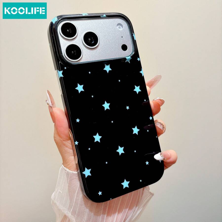 Koolife 1件五角星圖案手機殼，純色底色，PC+TPU材質，韓系時尚風格，防摔保護殼，適用於 iPhone 18 Pro/18 Pro Max/13 14 15 16 17 17 Pro 17 Pro Max