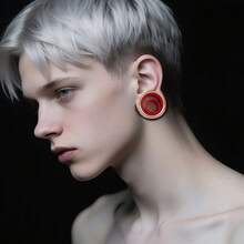 2个316L医用钢双扩耳扩，带红色PLA内衬，低过敏性耳洞耳塞，舒适的穿刺饰品，适合拉伸耳洞，女性日常佩戴 - 圓形的 - 查看 8