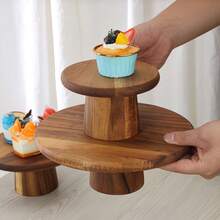 Wooden Cake Stand | Suitable For Various Purposes, Perfect For Serving Desserts, Afternoon Tea, And Displaying Cupcakes And Cakes On The Table - Camel - View 4