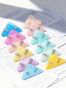 1/3/5pcs Creative Triangle Transparent Plastic Clips, A4 Double Clip File Folder, Office & School Supplies, Back To School Gift - A - View 7