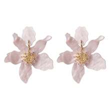 1 Pair Long Resin Flower Drop Earrings, Bohemian Elegant Charm Dangle Earrings, Fashion Jewelry Gift For Women, Girls, Friends, Suitable For Daily Wear, Party, Travel - KE51-12 - View 1