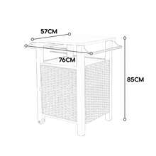 Single Door Bar Cart, Wicker Outdoor Kitchen Island With Wheels And Storage Cabinet, Extended Stainless Steel Tabletop, Side Handle For Patio Kitchen Or Bar Cart, Brown - 棕色 - 查看 11