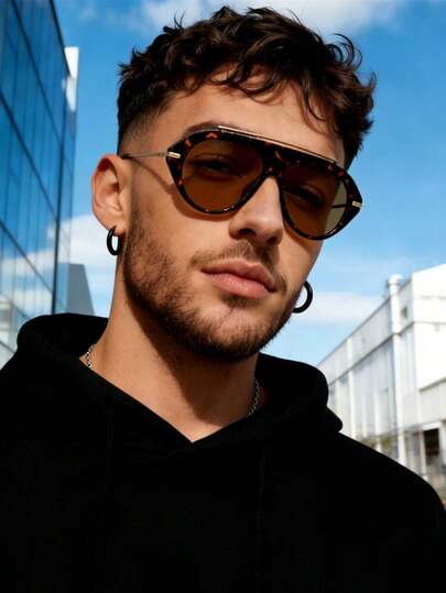 1 Cặp kính thời trang gọng lớn, cao cấp, cá tính, sành điệu, đa chức năng, kính nam thanh lịch thường ngày, phù hợp cho đeo hàng ngày, chụp ảnh đường phố, du lịch nghỉ dưỡng, phong cách sinh viên, phụ kiện bãi biển mùa hè, phụ kiện nam.