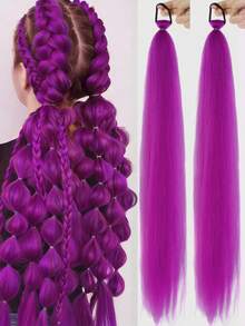 2 bộ tóc giả đuôi ngựa đính kim sa màu tím, đỏ, hồng kèm dây buộc co giãn, tóc giả bện tổng hợp, phù hợp cho bé gái, ngày hội tóc điên rồ, kiểu tóc táo bạo. - Nhiều màu - Xem 31