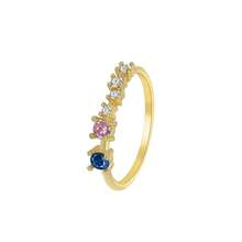 Women's Plated Gold Ring With Blue, Pink And Transparent Zirconia Stones, Minimalist Elegant Style, Suitable For Daily Work And Office Wear, An Ideal Gift For Fashion Enthusiasts - Gold - View 7