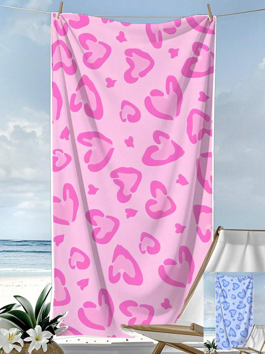 [Suave y de secado rápido] Toalla de playa de microfibra de 250 g/m² | Disponible en 70*140 cm/90*180 cm | Estampado de corazones rosa y azul | Toalla de baño portátil de alta absorción para playa, piscina, viajes, camping y fitness - Corazón rosa y azul - Ver 1