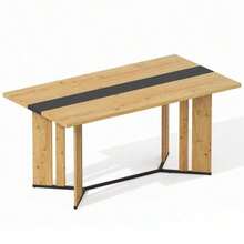150cm, Scandinavian Style, Wooden Dining Table, Oak Grain, 2.8cm Thick Tabletop, Non-Slip Pads, Waterproof And Scratch-Resistant, Suitable For Living Rooms, Kitchens Or Dining Areas - Black - View 12