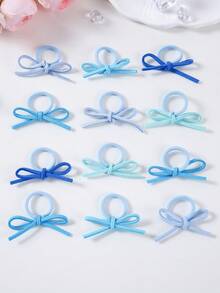10pcs/Set Mini Blue Ribbon Bow Hair Ties, Cute & Versatile Hair Accessories Suitable For Daily Use, Suitable For Girls With Fine Hair - Blue - View 2