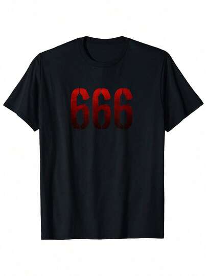 Camiseta Gráfica para Hombre 666 Satan Devil Beast - Camiseta de Algodón Negra con Cuello Redondo y Diseño Rojo Intenso, Perfecta para Ropa Casual de Verano, Halloween y Día del Trabajo.
