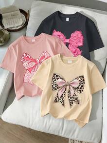 3件套女童豹纹蝴蝶结宽松Y2K风格T恤套装，面料柔软舒适，适合夏季日常休闲穿着 - 彩色 - 查看 8