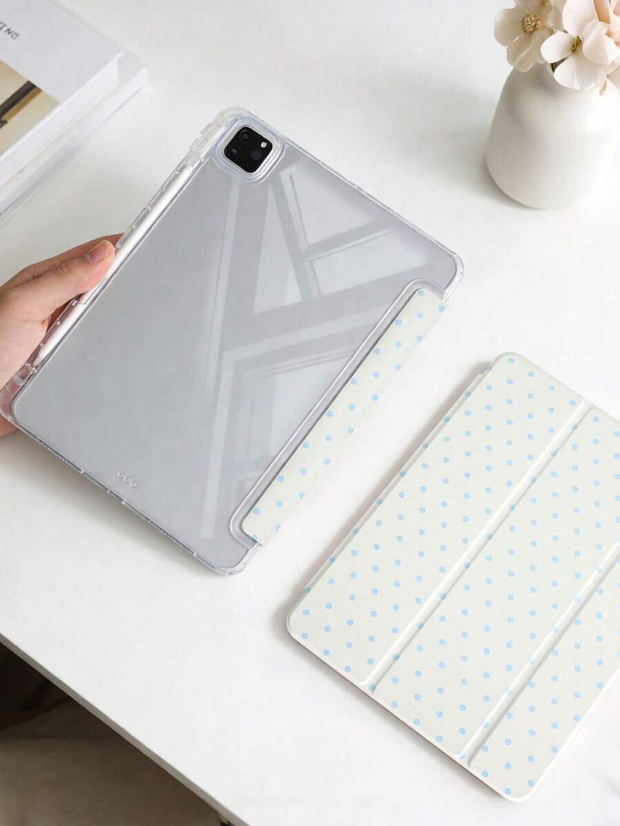 1件全透明壓克力外殼三折平板保護殼 淺藍波點彩繪設計 相容 iPad 10代/11代/10.2/10.5/Air4/Air5/10.9/Pro 11/Air 11-In.(M2)-2024/Pro 11-In.(M4)-2024/Air 11-Inch (M3) 2025/(A16) 11吋 11代 2025 Mini6/Mini7/Air1/Air2/9.7/Air 8(M4)2026(11-Inch) 機型 - 彩色 - 查看 1