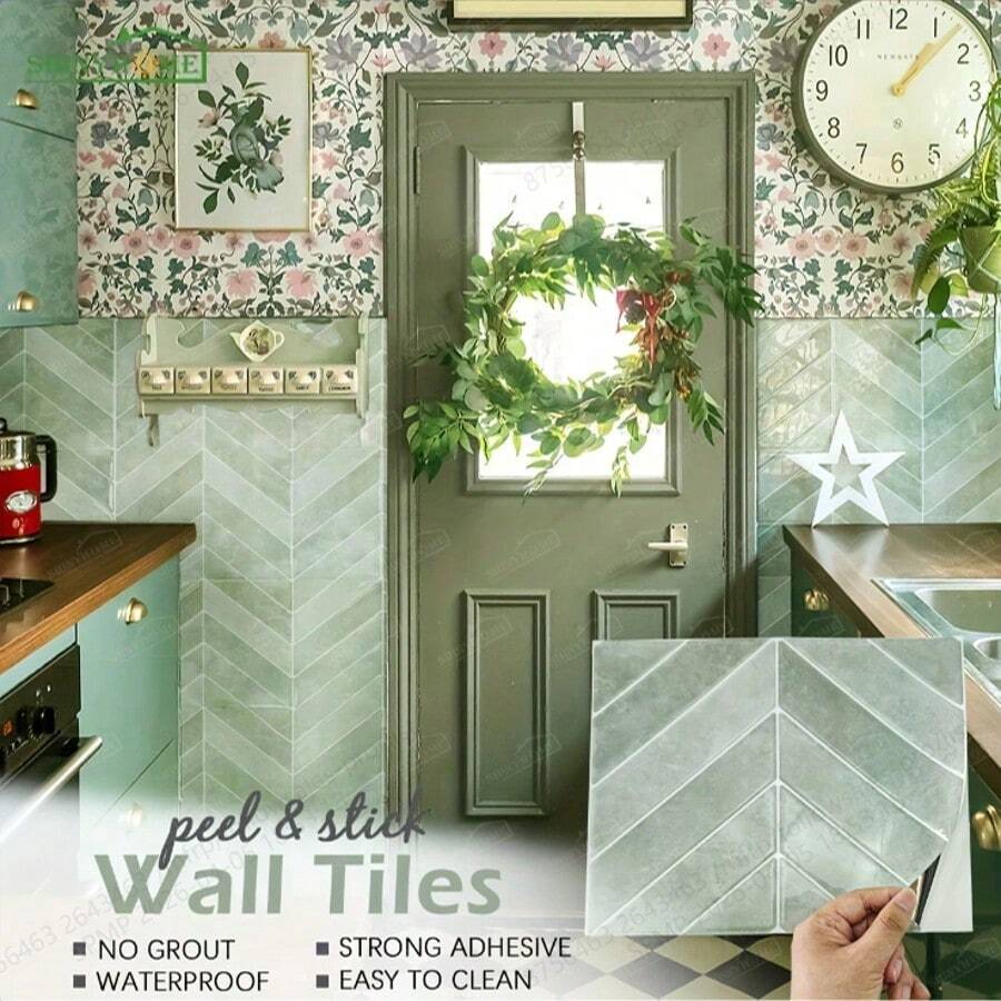 【2026新款墙贴】自粘加厚水晶片后挡泥板贴纸 - 10片装，30cm x 30cm，撕贴式陶瓷后挡泥板贴纸，适用于家居墙面装饰，客厅、卧室、厨房墙面壁纸墙贴 - 10pcs - 查看 1