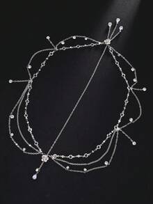 1pc New Arrival Floral Tassel Headchain, Niche Design Rhinestone Multi-Layer Headpiece, Suitable For Stage Performance And Photo Shooting,Travel,Party - Silver - View 4