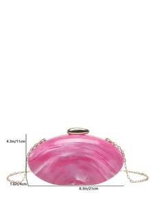 亚克力大理石纹鹅蛋形盒式手拿包，珍珠手提包，椭圆贝壳手拿包，时尚链条单肩斜挎包，高端正式场合手拿包 - 粉色 - 查看 10