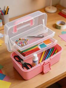 3-Layer Foldable Transparent Plastic Waterproof Buckle Handle Storage Box, Suitable For Handicrafts And Multi-Purpose Organization - Multicolor - View 3