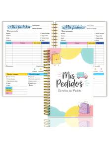 1 pieza Cuaderno espiral interesante, Cuaderno de pedidos - Cubierta de plástico con espiral, 103 páginas Gestión de pedidos Lista de compras Registro de entregas Cuaderno portátil Seguimiento de inventario Organizador de negocios (Versión en español), Cuaderno - multicolor - Ver 6