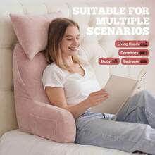 Unisakey Reading Pillows for Sitting in Bed Adult Back Support Pillow for Bed Sitting Up Bed Rest Pillow with Arms and Pillow and 3Pockets and Removable Washable Cover Pink - Rosa - Ver 4