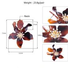 1 Pair Long Resin Flower Drop Earrings, Bohemian Elegant Charm Dangle Earrings, Fashion Jewelry Gift For Women, Girls, Friends, Suitable For Daily Wear, Party, Travel - KE51-12 - View 2