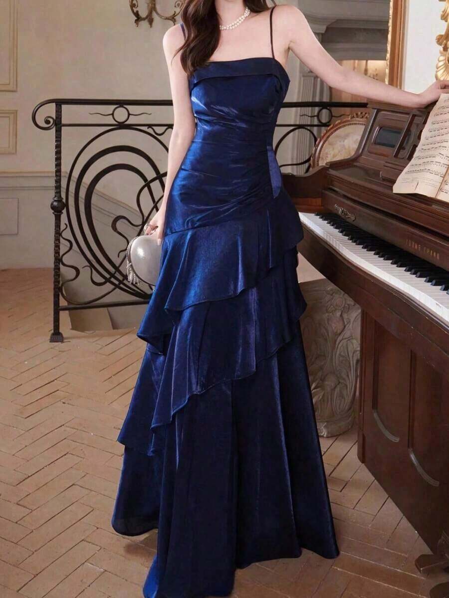 Women's Elegant Distinctive Blue Ball Gown, Vintage Party Evening Formal Dress, Spaghetti Strap Fitted Slimming, Suitable For Birthday, Wedding, Guest, Prom, Beach Vacation Spring - 藏蓝色 - 查看 1