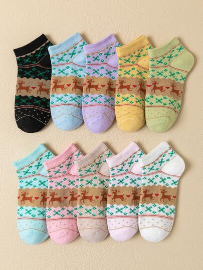 5/10 Đôi tất nữ mới, tất ngắn nữ, tất hình hươu vàng cổ điển dễ thương, tất ren miệng nông kiểu Nhật dễ thương cho bé gái, tất ngắn thường ngày kiểu sinh viên