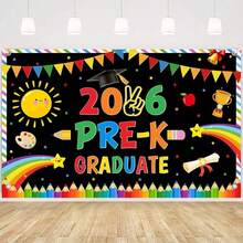 1 Pc 2026 Pre-K Graduation Tapestry, Backdrop, Preschool Kindergarten Congrats Grad Banner, Class Of 2026 Graduation Decorations, Black Graduation Party Photo Booth Background , Wall Tapestry, Polyester, No Holes, Party Decoration,Housewarming Gift, Ideal Gift For Friends & Family, Polyester, No Holes ,Multiple Size 40*30in-90*60in - 1PC - 查看 2