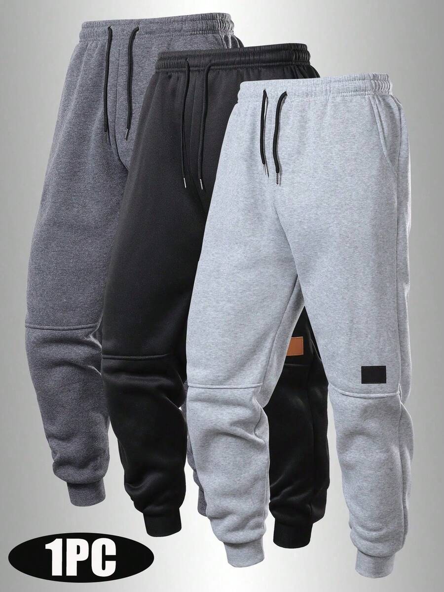 1pc Men's All-Season Sports Jogging Pants With Adjustable Drawstring, Side Pockets And Patch Logo Design, Suitable For Gym, Running