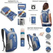 - Mochila pequeña de 12 l plegable y ligera para excursionismo camping viajes y escalada - Azul  Gris - Ver 1