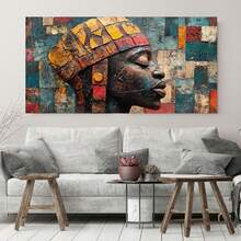 1 pieza de Arte Abstracto Moderna Inspirada en África - Pintura Enmarcado Listos para Colgar con colores Vibrantes (Rojo, Amarillo Verde Azul Marrón Naranja Turquesa) – Decoración Ideal Para Sala Oficina Baño Regalo Perfectivo o Festividades Lienzo Envuelto y Marco Incluido Gran l Artístico 2D Plano - Enmarcado - Ver 2