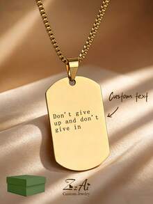 1 pieza Colgante de Placa de Identificación Militar, Grabado por Láser, Colgante Personalizable con Logo, Texto Personalizado, Citas, Números Conmemorativos, Nombres, etc., Collar de Acero Inoxidable de Alta Calidad Chapado en Oro de 18K, Incluye Caja de Regalo, Adecuado para Novio, Novia, Familia, Amante, Día de San Valentín, Regalo de Fiesta - Dorado - Ver 1