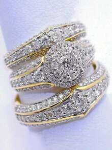 3pcs Set Luxurious Cubic Zirconia Stone Rings, Suitable For Women Wear, Ideal For Wedding, Engagement, Anniversary Party, Valentine's Day Gift - 1# - View 13