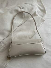 Fashionable Solid Color Metal Decor Shoulder Bag, Minimalist Elegant Underarm Handbag For Shopping, Wallet, Young Women, College Students, Career Starters, Office Ladies. Suitable For Office, University, Work, Business, Hard Work, Outdoor Activities, Travel And Outing - White - View 7