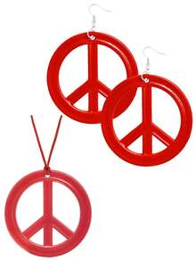 2件套 D EXCEED 1950年代嬉皮士风格和平符号项链和耳环，适合女性复古音乐节服装、迪斯科、万圣节角色扮演 - 彩色 - 查看 12