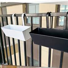 Outdoor Plants Planter Black Metal Iron Hanging Flower Pots Decks Railings Fence Buckets Modern Boho Wall Mount Window Box - A - View 2