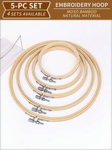 5pcs Apricot Round Bamboo DIY Cross Stitch Hoops, Embroidery Frames, Dreamcatcher Wind Chime Hanging Rings, Handmade Decor For Halloween, Christmas, Home, Phone, Bag, Clothing, Hair Accessories, Desk, Bedside, Car - A - View 10