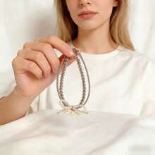 1条奢华双层珍珠蝴蝶结手机挂绳，法式优雅防丢手机链，多功能包包钥匙扣挂饰 - 白色 - 查看 5