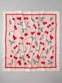 1pc Women's Fashion Cherry Print Square Scarf/Headband, Versatile Ladies Hair Accessory, Suitable For Daily Wear - Multicolor - View 1