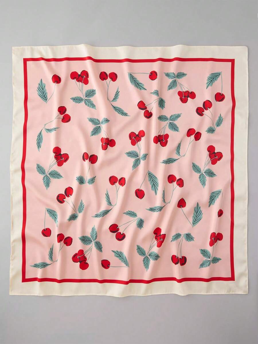 1pc Women's Fashion Cherry Print Square Scarf/Headband, Versatile Ladies Hair Accessory, Suitable For Daily Wear - Multicolor - View 1