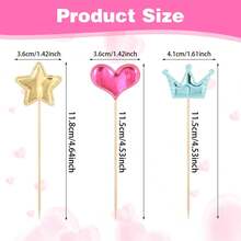 50pcs/5pcs Multicolor Crown Heart Star Cupcake Toppers, Shiny Glossy Cake Toppers Dessert Picks For Birthday Party Wedding Gender Reveal Anniversary Tea Party, Cake Decorations Party Supplies - Cake Insert - View 6